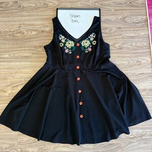Shein Black embroidered Floral Dress 3X